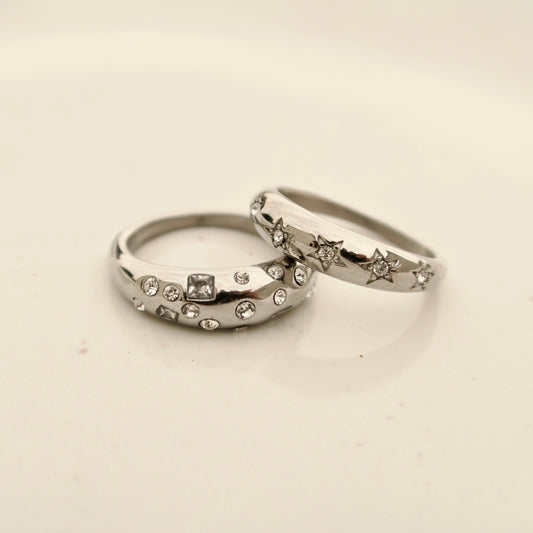 Dome krystal ring sølv - small