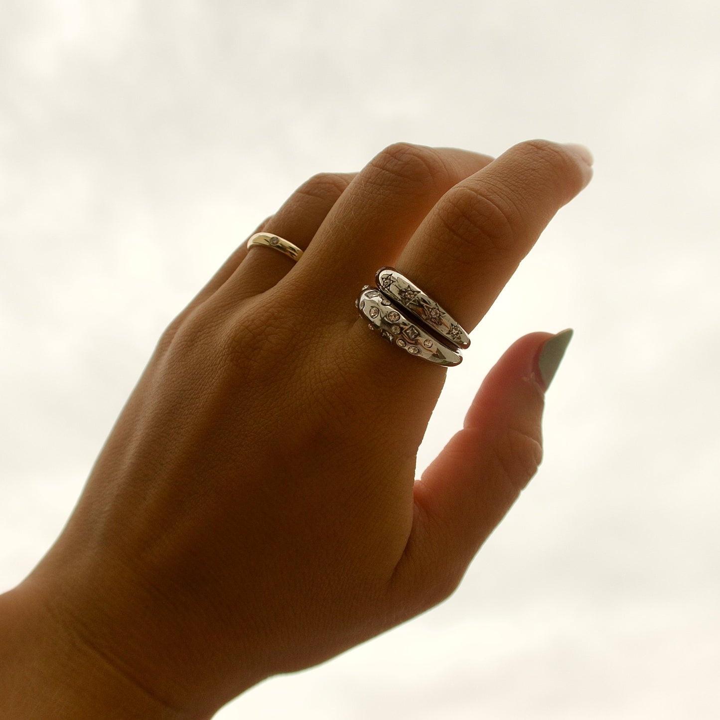 Dome krystal ring sølv - small